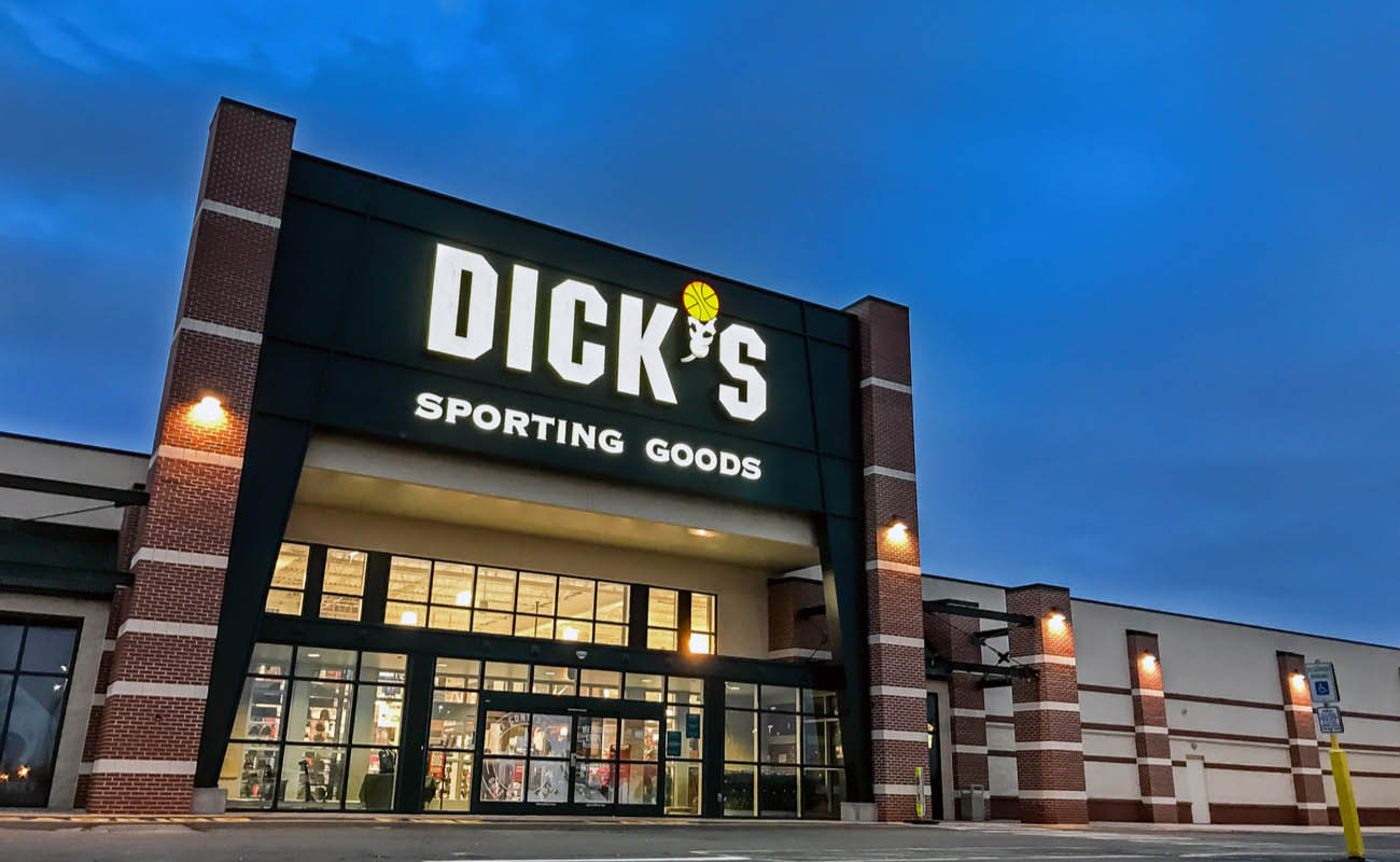 Outside of a big Dick’s sporting goods department store