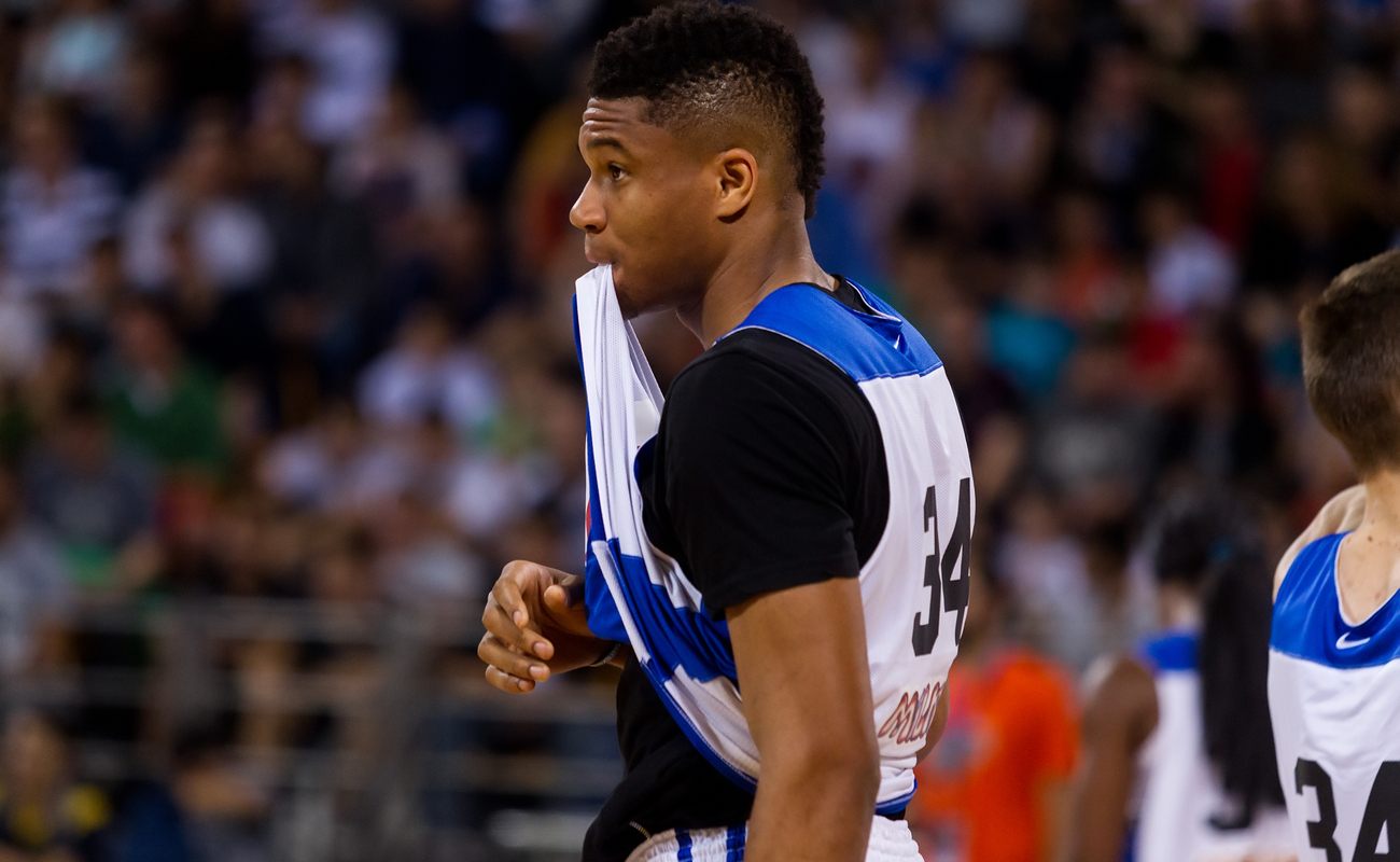 Giannis Antetokounmpo chewing his jersey
