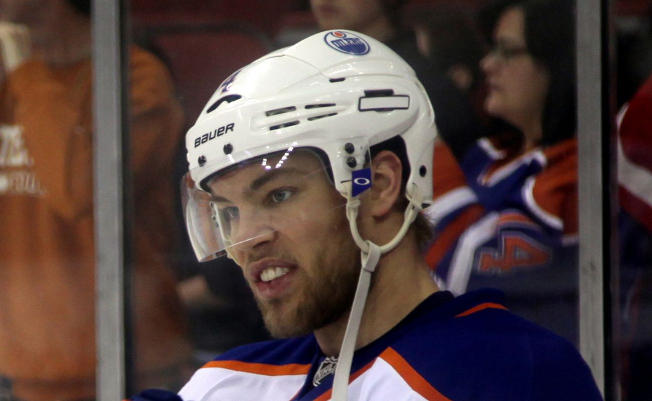 Taylor Hall mid-game when he was playing for Edmonton Oilers