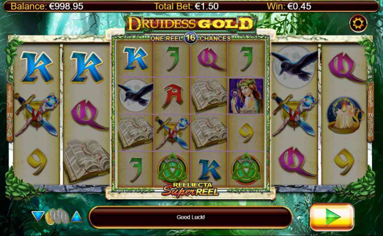 Druidess Gold slot screenshot with mystic symbols on reels