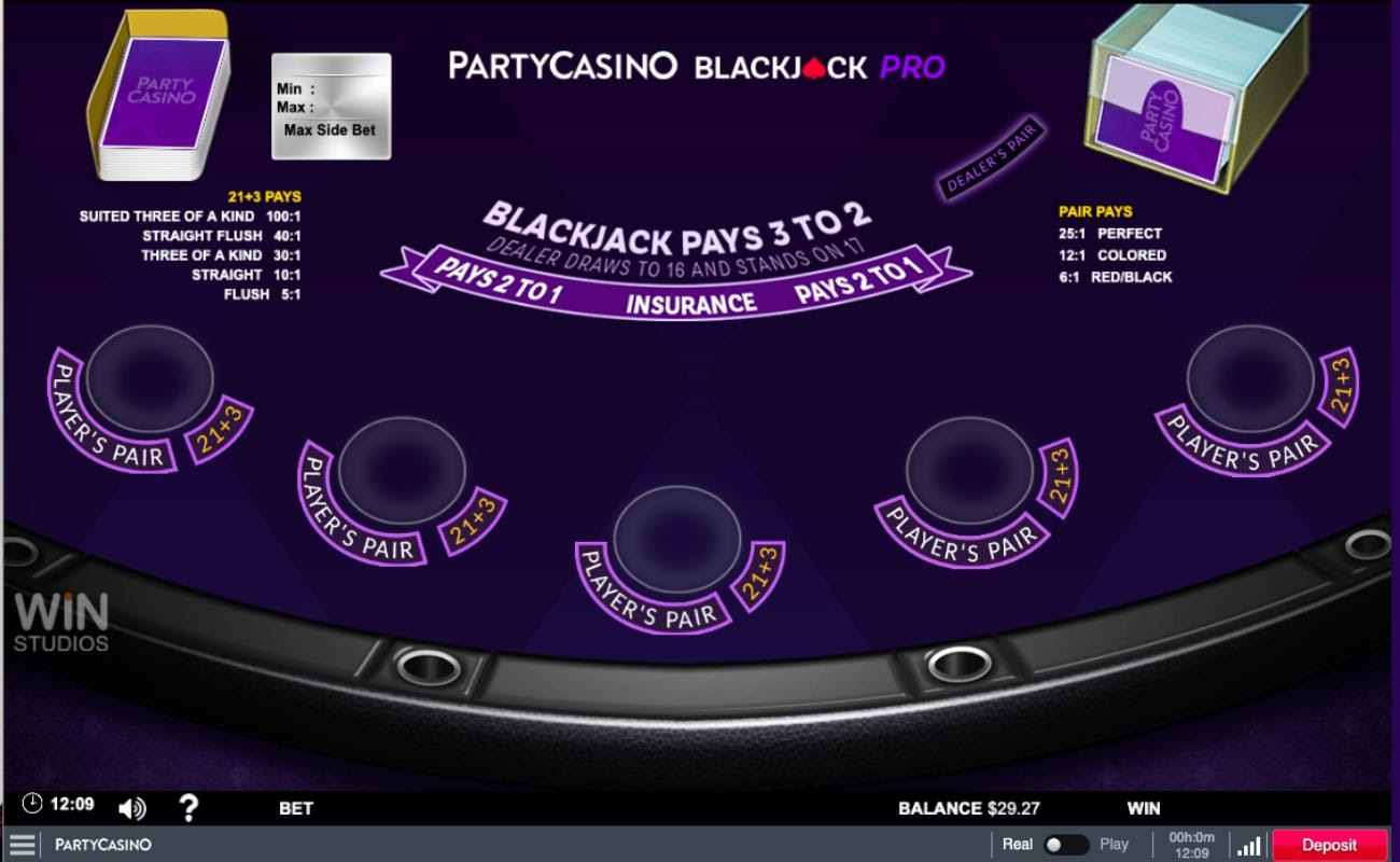  PartyCasino Blackjack Pro on purple table background