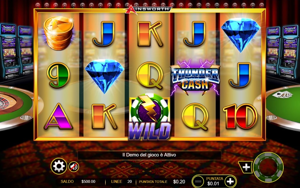 Thunder Cash slot screenshot with casino slots in the background