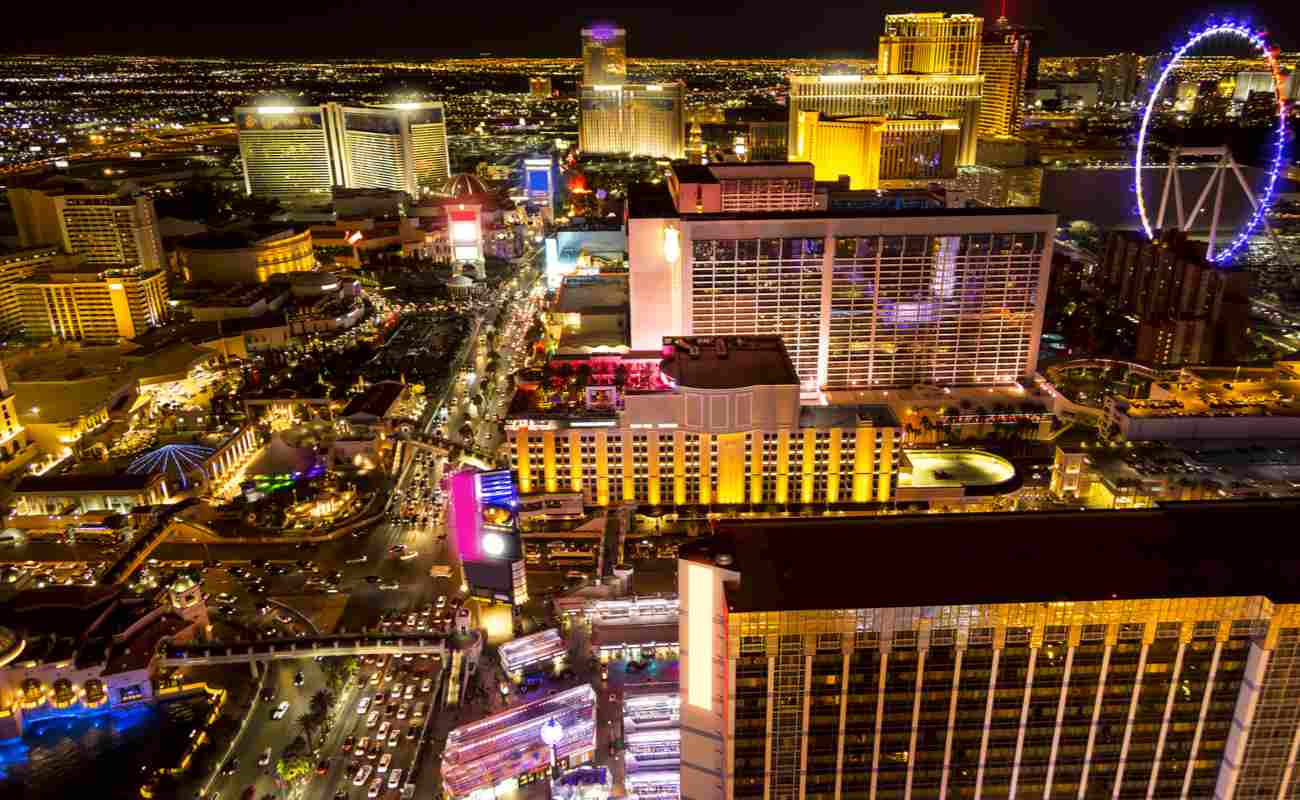 Part of the Las Vegas Strip at night.