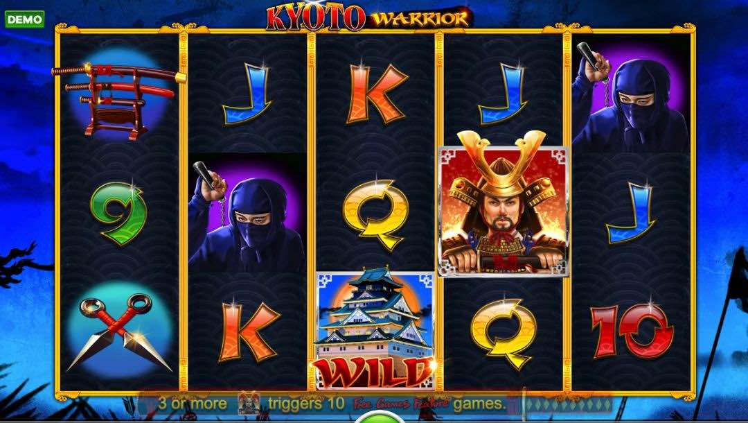 Kyoto Warrior online slot game screen.