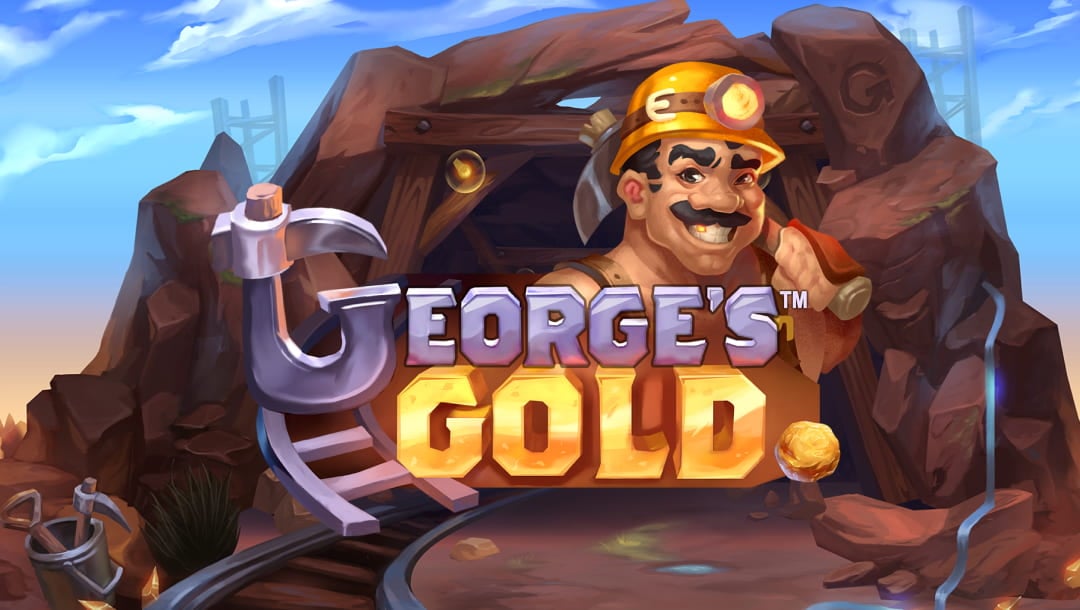 The George’s Gold online slot game loading screen featuring the game logo and the entrance to a mine in the background.