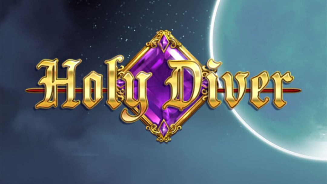 Holy Diver online slot game loading screen, featuring the game logo, and a spacey background.