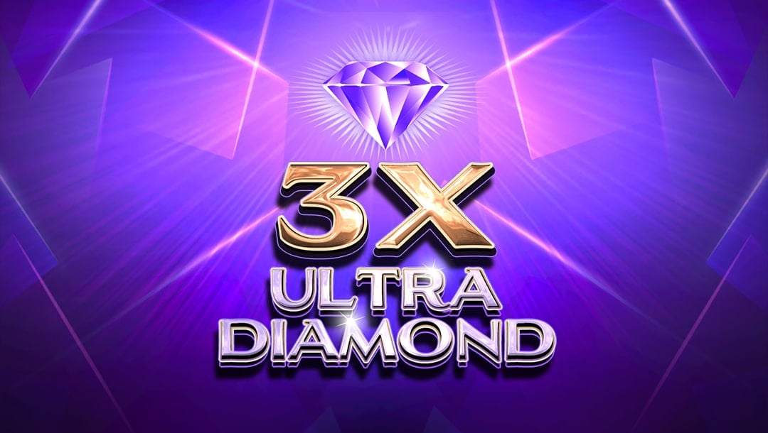 The 3x Ultra Diamond title screen. The backdrop is purple with various geometric shapes and lines. In the foreground is the game title “3x Ultra Diamond” with a shining diamond above it.