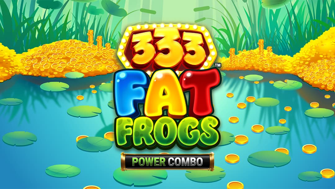 The 333 Fat Frogs online slot game loading screen featuring the game logo with a pond filled with lily pads and gold coins.