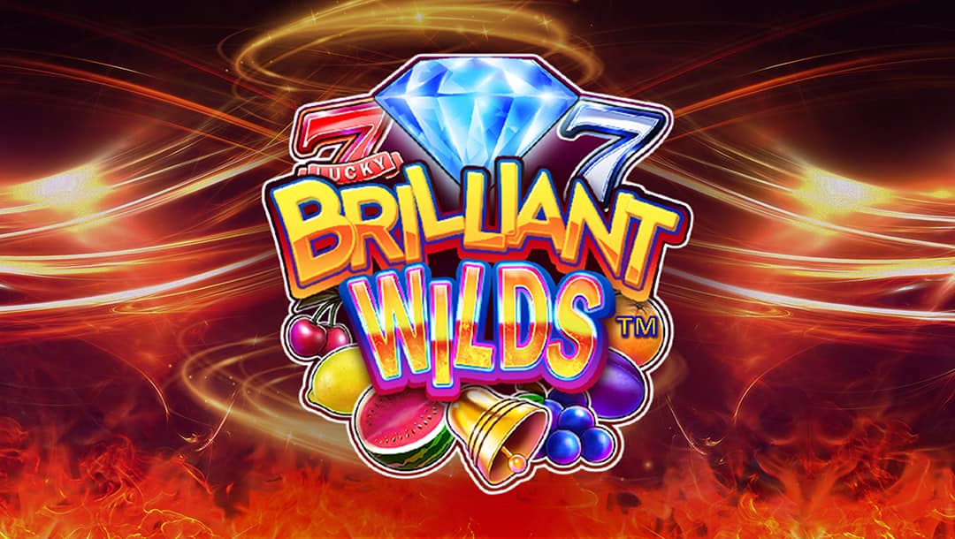 The Brilliant Wilds online slot game loading screen featuring the game logo with flames in the background.