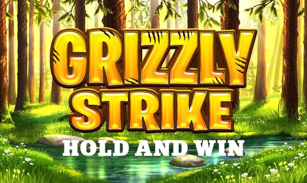 The Grizzly Strike online slot game loading screen featuring the game logo, with a forest in the background.