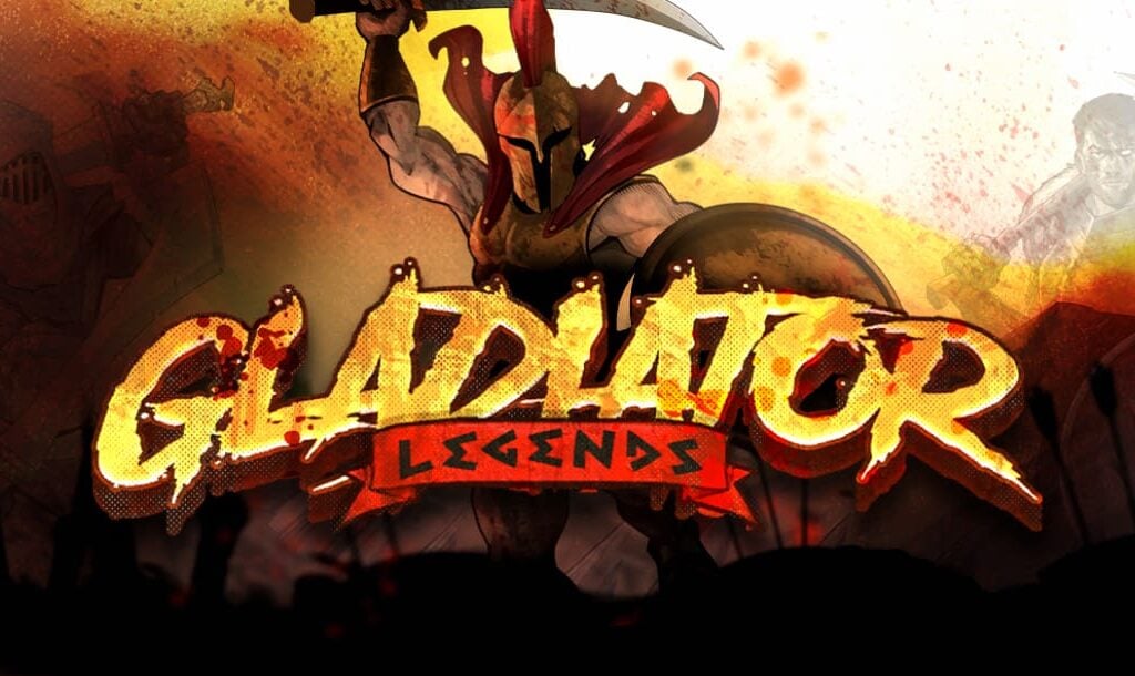 The Gladiator Legends online slot game loading screen featuring the game title, and a gladiator swinging his sword in the background.