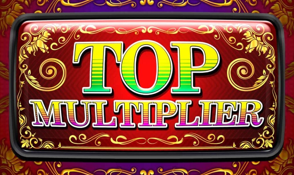 The Top Multiplier online slot game loading screen featuring the game logo on a black background with gold floral patterns.