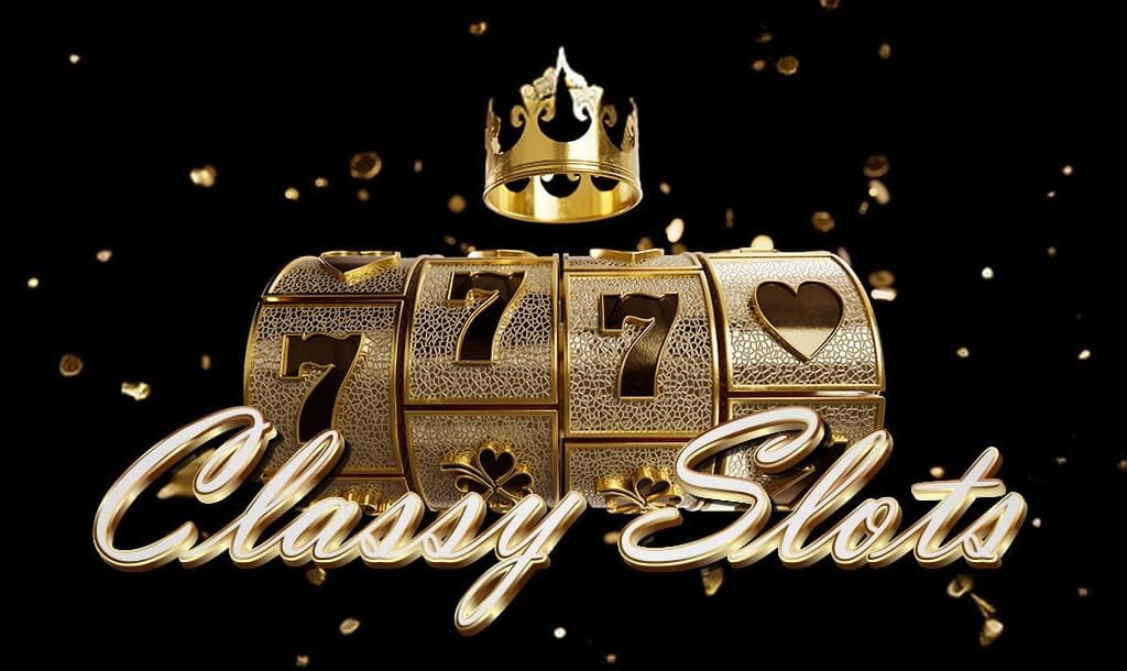 A vector image of a gold slot wheel featuring three sevens and a heart, with a gold crown above the slot wheel, and gold confetti floating on a black background.