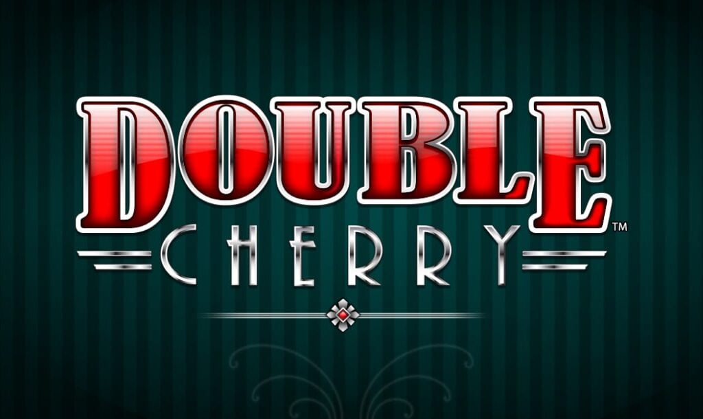 The Double Cherry online slot game loading screen featuring the game logo on a striped green background.