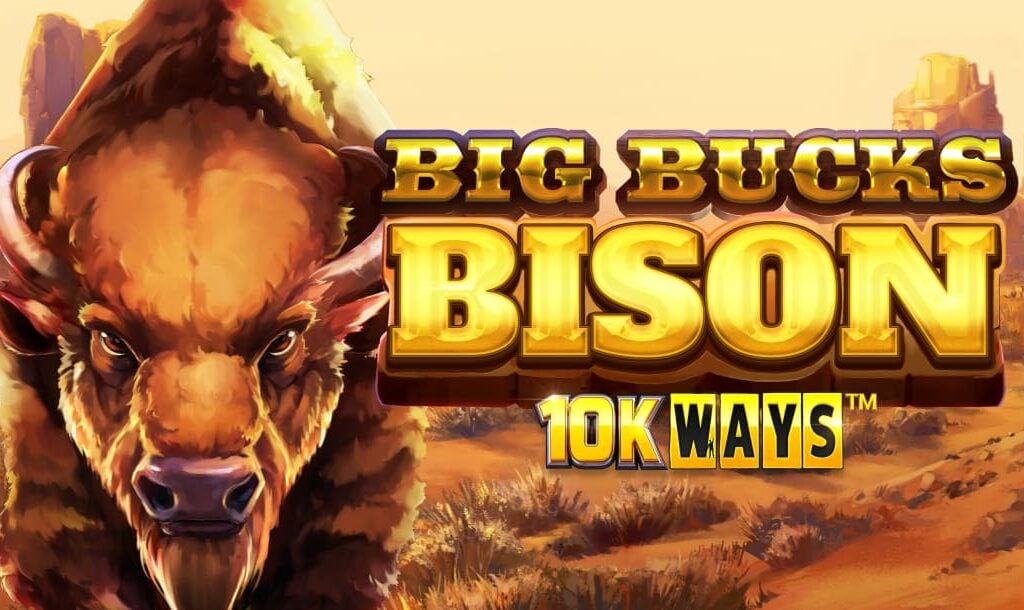 The Big Bucks Bison 10K Ways online slot game loading screen featuring the game logo, with a bison and a desert in the background.