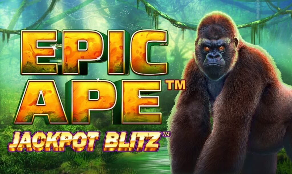 The Epic Ape online slot game loading screen featuring the game logo with a gorilla and a jungle setting in the background.