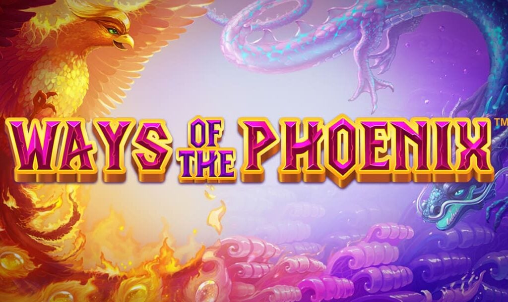 The Ways of the Phoenix online slot game loading screen featuring a red and orange Phoenix and a blue and purple dragon.